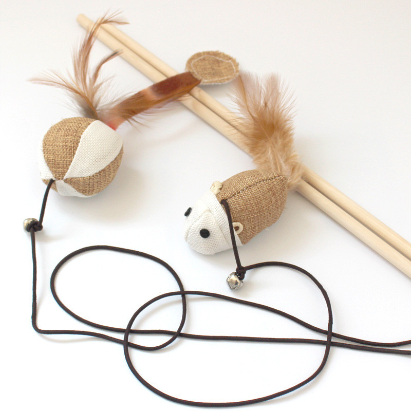 Jucării pentru pisici Minge de șoarece Jucării de antrenament cu pene pentru tachinarea pisoiului Scratch interactiv Băț din lemn Coardă elastică Jucării pentru animale de companie