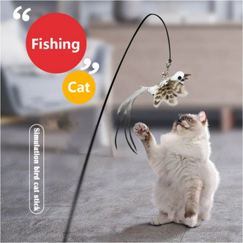 Προσομοίωση Bird Cat Toy Διαδραστικό αστείο πουλί με φτερά με κουδούνι κορόιδο παιχνιδιάρικο ραβδί γάτα γατούλα που παίζει Teaser ραβδί παιχνίδια για γάτες