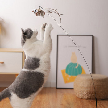 Симулация Птица Котка Играчка Интерактивна забавна птица с перце със звънец Sucker Cat Stick Toy Kitten Playing Teaser Wand Toys for Cats