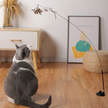 Симулация Птица Котка Играчка Интерактивна забавна птица с перце със звънец Sucker Cat Stick Toy Kitten Playing Teaser Wand Toys for Cats