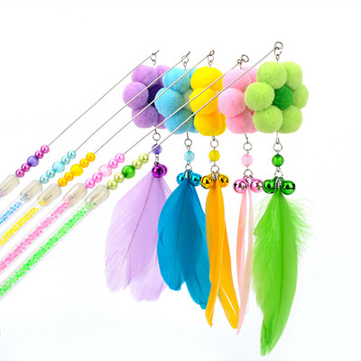 Cat Toys Feather Cat Wand Flower Pom Pom Bell Kitten Cat Teaser Interactive Toy Pet Wand Toy for Cats Pet Products