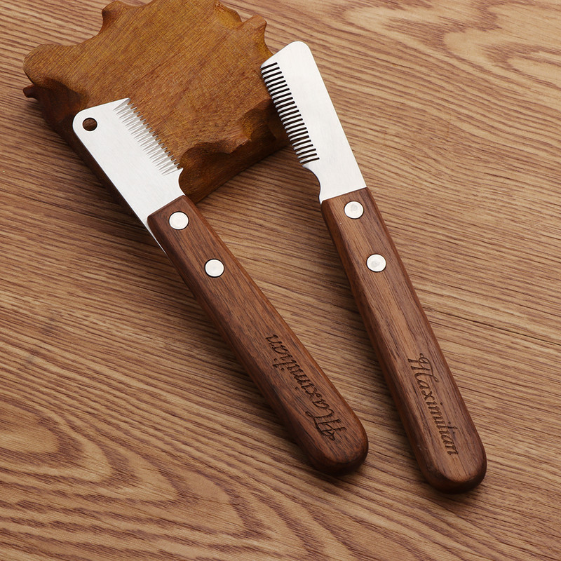 Professionaalne koerakamm roostevabast terasest puidust käepideme eemaldamisnuga lemmiklooma karvaeemaldaja karvapuhastusvahend lemmikloomade juuste kärpimine groomin