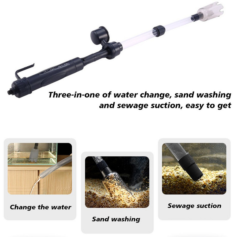 Akvariumo akumuliatoriaus sifonu valdomas žuvų rezervuaras Vakuuminis žvyro vandens filtras Švarus sifono filtro valiklis žuvų bako įrankiai Akvariumas