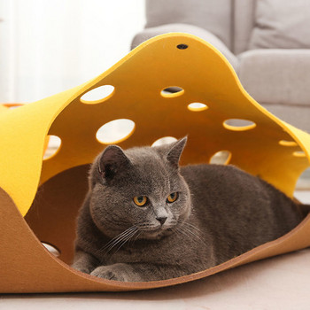 Снаждаща се котешка играчка Felt Pom Nest Deformable Kitten Tunnel Сгъваема тръба House Tunnel Interactive Pet Pusscat Security Sense