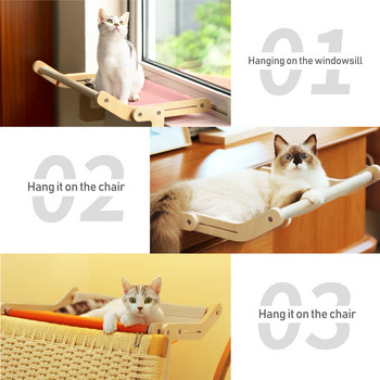 Mewoofun Στιβαρό παράθυρο για γάτα Πέρκα Ξύλινη συναρμολόγηση κρεμαστό κρεβάτι Βαμβακερός καμβάς Εύκολη πλενόμενη αιώρα από κόντρα πλακέ πολλαπλών στρώσεων ζεστή πώληση