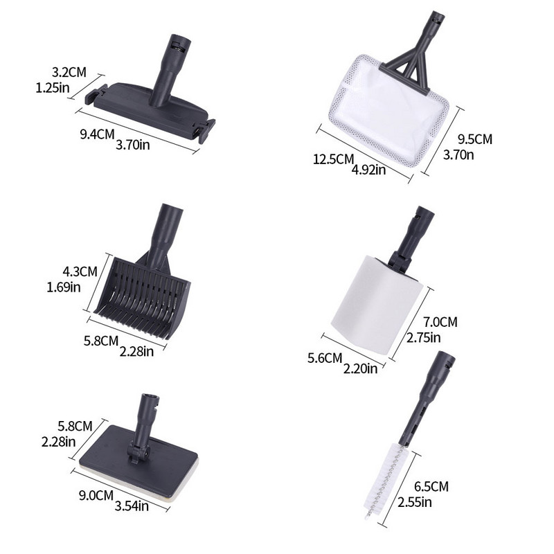 6 u 1 Komplet alata za čišćenje akvarija Set stezaljki za akvarij Mreža za akvarijum Grablje za šljunak Strugač za alge Vilica Spužva Četka Čistač stakla