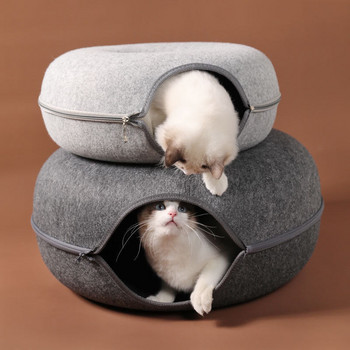 Donut Cat Bed Pet Cat Tunnel Interactive Game Toy Cat Bed Двойна употреба Вътрешна играчка Коте Спортно оборудване Играчка за обучение на котки Котешка къща
