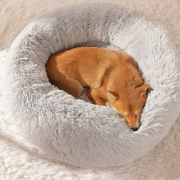 Супер меко котешко легло Удобна кръгла кучешка колиба с поничка Ултрамека нехлъзгаща се зимна топла кучешка колиба Pet Cat Cushion Bed Winter Warm