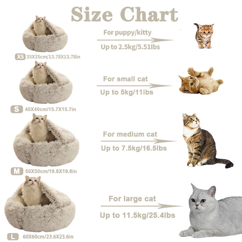 Iarnă Lungă de pluș Pet Pisică Pat rotund Casă de pisică Perna pentru pisici 2 în 1 Coș cald pentru pisică Sac de dormit pentru pisică Cuib pentru pisică Canisa pentru câini mici