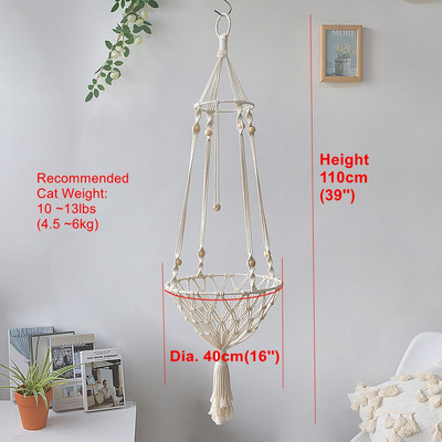 Velika 40x120cm viseća mreža za mačke Prozor Macrame Slatki ljubimac Kreveti za mačke Kuća za mačke Šator Mačići Dodaci za mačke s igračkama za mačke Ogrlice Lopte