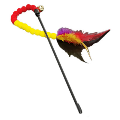 Baghetă interactivă de tachinare pentru pisici, jucărie interactivă de pisicuță falsă cu pene, cu clopoțel, minge de pluș colorată, băț pentru pisici, jucărie amuzantă pentru pisici