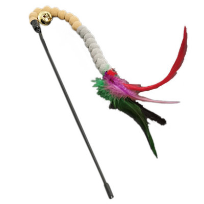 Baghetă interactivă de tachinare pentru pisici, jucărie interactivă de pisicuță falsă cu pene, cu clopoțel, minge de pluș colorată, băț pentru pisici, jucărie amuzantă pentru pisici