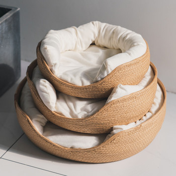 Κρεβάτι για κατοικίδια Μαλακό κρεβάτι για γάτα Κυνοτροφείο για σκύλους Καναπές με μπαμπού ύφανση τεσσάρων εποχών Άνετα καλάθια φωλιάς Αδιάβροχο αφαιρούμενο μαξιλάρι υπνόσακος