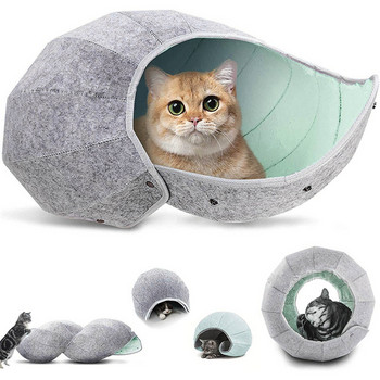 Χαριτωμένο σπίτι κρεβατιού με κέλυφος για γάτες σε εσωτερικό χώρο, παιχνίδια για γάτες με μπάλα διαδραστική σπήλαιο μαλακής γάτας και πτυσσόμενο σωλήνα σήραγγα για κατοικίδια Διασκεδαστικά κρεβάτια παιχνιδιών για κουτάβι