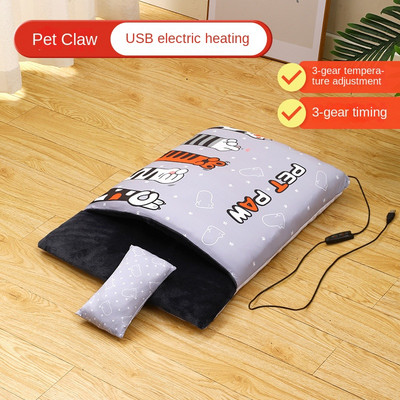 Nova grijana deka za krevet za mačke 3 brzine Timer Zima Topla prostirka za mačke Kuća koja se može prati od flanela Krevet za štene Vreća za spavanje Pribor za mačke