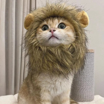 Αστεία κατοικίδια Ρούχα Καπέλο Χαριτωμένη γάτα περούκα λιοντάρι χαίτη Στολή Cosplay καπέλο σκύλου γατούλας με αυτιά Φανταχτερό πάρτι