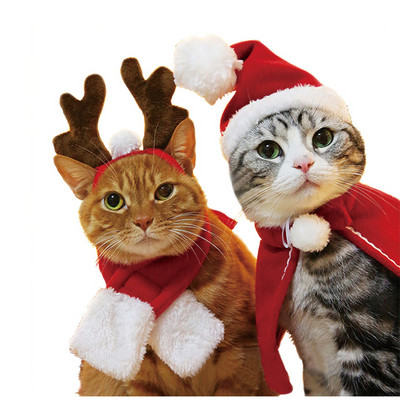 Naljakad kassi kostüümid jõuludeks Jõuluvana koera Cosplay kaelarihm Cape Armas põdrapeakatted Kassitarvikud Fotorekvisiidid Kaunistused