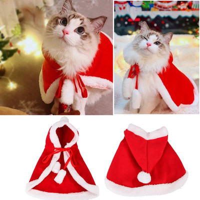 Στολή γάτας Santa Cosplay Αστεία μεταμορφωμένη γάτα/σκύλος κατοικίδιο ζώο Χριστουγεννιάτικο ακρωτήριο ντύσιμο Ρούχα Κόκκινο κασκόλ Καπάκι μανδύα φωτογραφιών ντεκόρ