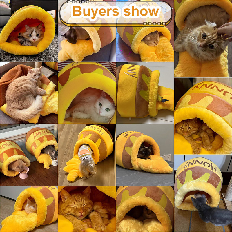 Γάτα Φωλιά Χειμερινό Κρεβάτι Σπίτι Ζεστό Βάζο Μέλι Σχήμα Μεγάλο Ματ Γάτες Μαξιλάρι Μαλακό Άνετο Καλάθι Κλουβί για μικρές γάτες Kitty Dogs