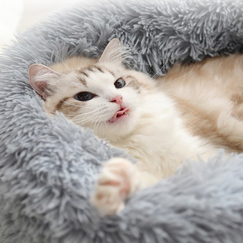 Kimpets Στρογγυλό κρεβάτι γάτας Σκύλος Κρεβάτι για κατοικίδια Αντιολισθητικό Χειμωνιάτικο ζεστό ρείθρο για σκύλους Sleeping μακρύ βελούδινο μαλακό μαξιλάρι κουταβιού χαλάκι για γάτες