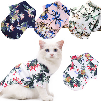 Nyári macskák Menő ingek kisállatoknak Hawaii Beach Nyomtatott Ruhák Cica Utazás Ünnep Virágos póló Cica kölyök kiskutya jelmez