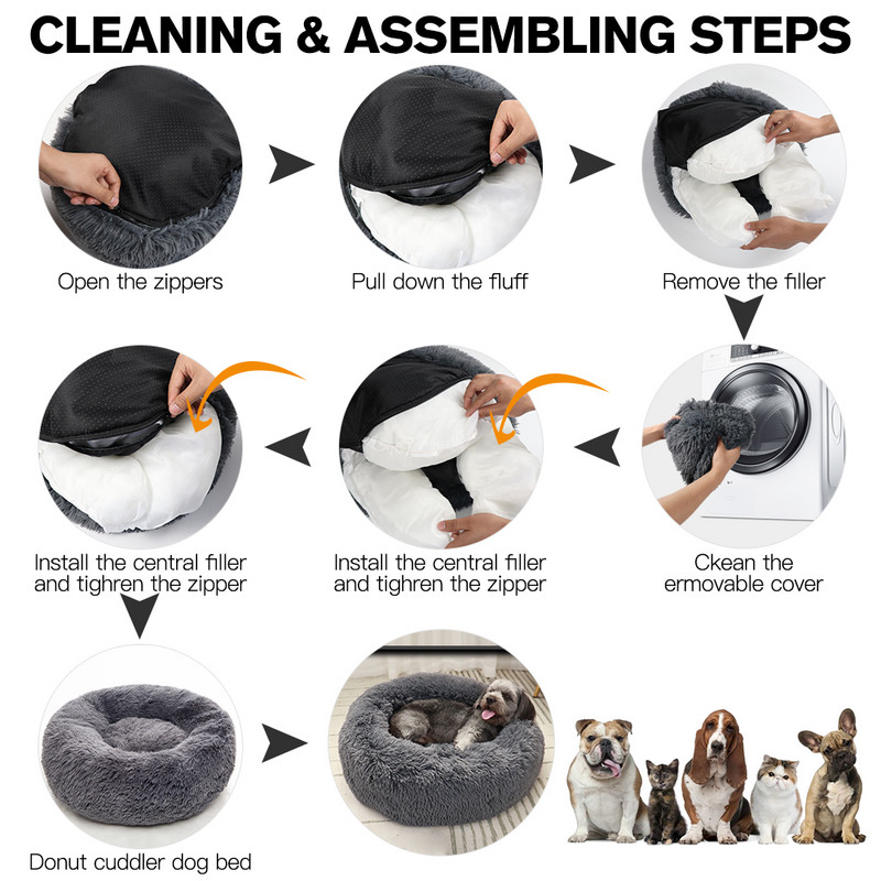 Tõmblukuga koeravoodi Pikk plüüsist ümmargune voodi Lemmiklooma diivan Mat Kassivoodi Talvine Koerte Kennel Kutsikas Sõõrik Paks Puuvillane Rahustavad Lemmikloomatarbed