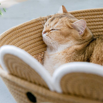 Кошница за домашни любимци Матрак Rattan Grass Weaving Cat Nest Dog Kennel Straw Scratch Board Bed For Puppy Kitten All Season Universal