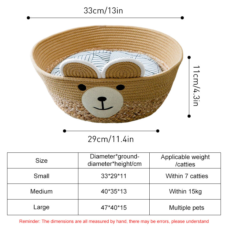 Lemmikloomakorvi madrats rotangist muru punumine kassipesa koerakennel õlgedest kraapimislaudis voodi kutsika kassipojale, universaalne kogu hooaja