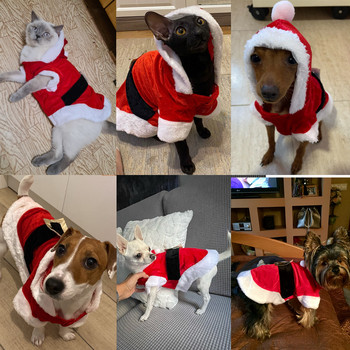Χριστουγεννιάτικη στολή γάτας Ρούχα χειμωνιάτικο μπουφάν με κουκούλα κουτάβι παλτό Άγιος Βασίλης Pet Kitty Χριστουγεννιάτικο δώρο για πάρτι