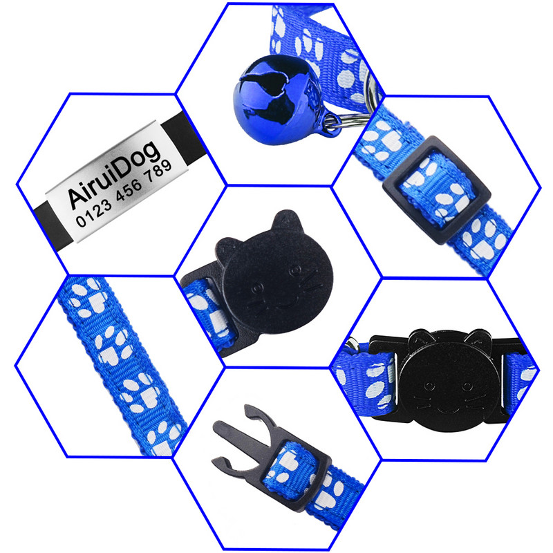 Isikupärastatav reguleeritav nailonist kassi kaelarihm Bell lemmikloomatooted Väikesed suured kassipojad Ohutustarvikud Breakaway Silt Väike kaelakee