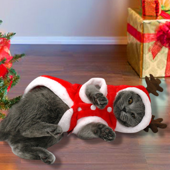 Χριστουγεννιάτικα ρούχα για γάτες Μικρά σκυλιά Γάτες Στολή Άγιου Βασίλη Γατάκι Κουτάβι Στολή με κουκούλα Ζεστά ρούχα για σκύλους για κατοικίδια Αξεσουάρ ρούχων