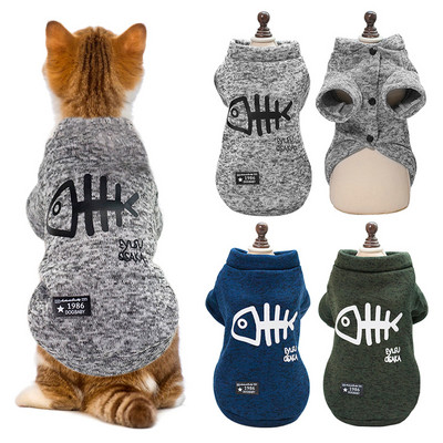 Φθινοπωρινά χειμωνιάτικα ζεστά ρούχα για μικρές γάτες Σκυλιά με στάμπα κοστούμια γάτας Φούτερ μπλούζα γατάκι γατούλα Ρούχα για γάτες για κατοικίδια