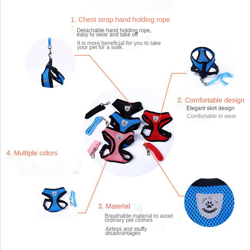 Lemmikkassi rakmed reguleeritav võrkvest jalutusrihm kutsikate polüestervõrgust hingav kassipoegade tarvikud väikesele keskmisele koerale