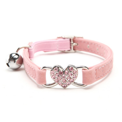 Heart Charm and Bell Cat Collar Безопасна еластична регулируема с мек кадифен материал 5 цвята Продукт за домашни любимци Нашийник за малки кучета