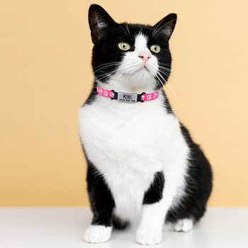 Персонализирана регулируема найлонова нашийник за котка Звънец Продукти за домашни любимци Малки големи аксесоари за безопасност на котенца Етикет за отцепване Малко колие