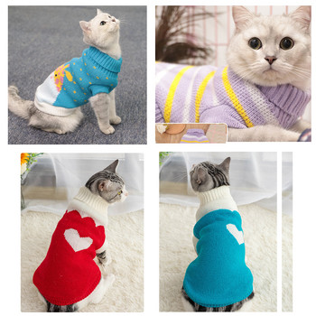 Пуловер за котки за домашни любимци Зимни топли памучни дрехи за котки Плетен пуловер за кученца Плат за коте Котешка жилетка за малки средни котки Кучета Чихуахуа