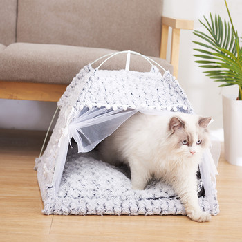 SHUANGMAO Sweet Princess Котешко легло Сгъваема палатка за котки Къща за кучета Кошница за котета Легла Сладки къщи Домашна възглавница Продукти за развъдник за домашни любимци