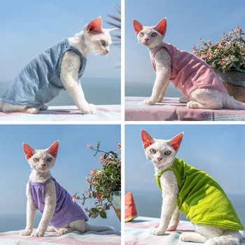 Летни дрехи за домашни котки сфинкс, памучни котенца, жилетка, риза за сфинксове, дишащи котки, камизолка, мека мека дреха на Девън Рекс