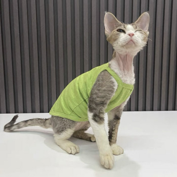 Летни дрехи за домашни котки сфинкс, памучни котенца, жилетка, риза за сфинксове, дишащи котки, камизолка, мека мека дреха на Девън Рекс