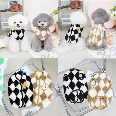 Fashion Plaid Fleece Coat Jack Dog Clothes Bear Vest Dogs Clothing Pet Outfits Cute Winter Yorkies Christmas Costume Small Dogs