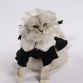 Φόρεμα και Σετ καπέλων καθαριότητας γάτας Χαριτωμένα ρούχα για γάτα Ρούχα για κατοικίδια γατάκι κατοικίδια φούστα Cosplay Κοστούμια Cosplay