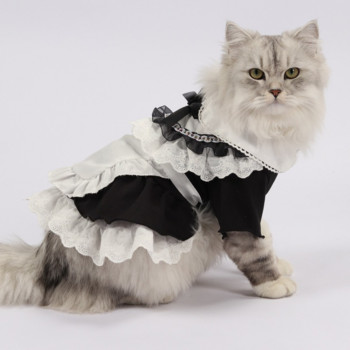 Φόρεμα και Σετ καπέλων καθαριότητας γάτας Χαριτωμένα ρούχα για γάτα Ρούχα για κατοικίδια γατάκι κατοικίδια φούστα Cosplay Κοστούμια Cosplay