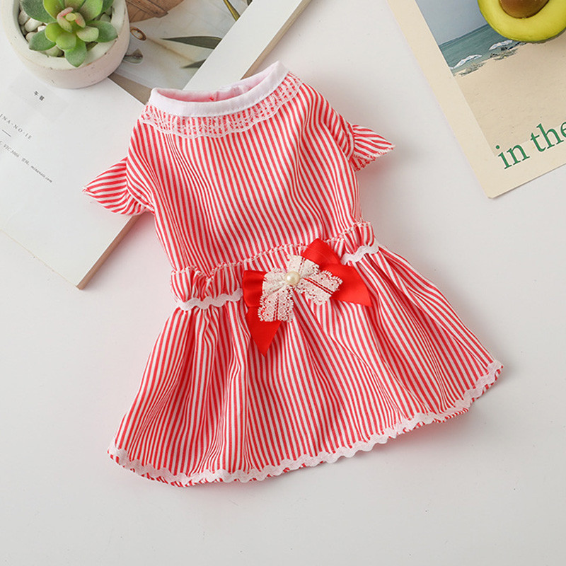 Sijonas naminiams gyvūnėliams Vasarinis plonas dryžuotas lankelis šunų sijonas Šnaucerio bichon katės sijonas Peteliškės sijonas šuniui Suknelė Mieli naminiai drabužiai