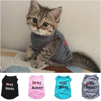 Ρούχα για κατοικίδια Casual Ρούχα για κουτάβι για γάτα "I Love Mommy & Daddy" Μπλουζάκι με στάμπα γιλέκο γάτας 100% βαμβακερό μπλουζάκι Cat Kitten Apparel