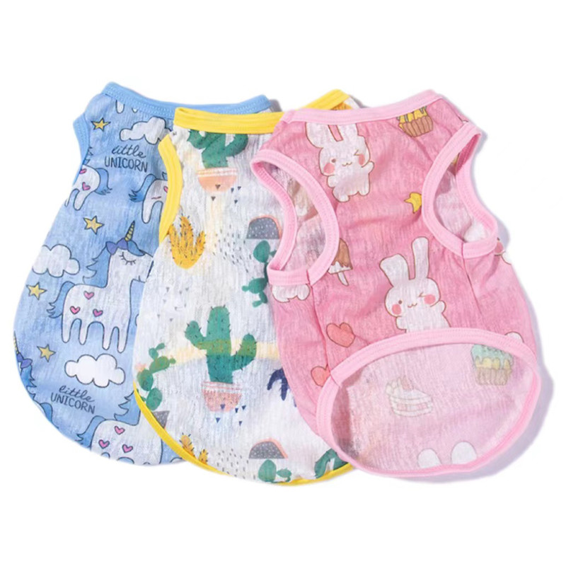 Suvised lemmikloomad hingavad õhukesed riided armsad trükitud päikesekaitsekreem Kassid Vest Varrukateta kutsikas Chihuahua särgid Kassipojad Koerad Riided