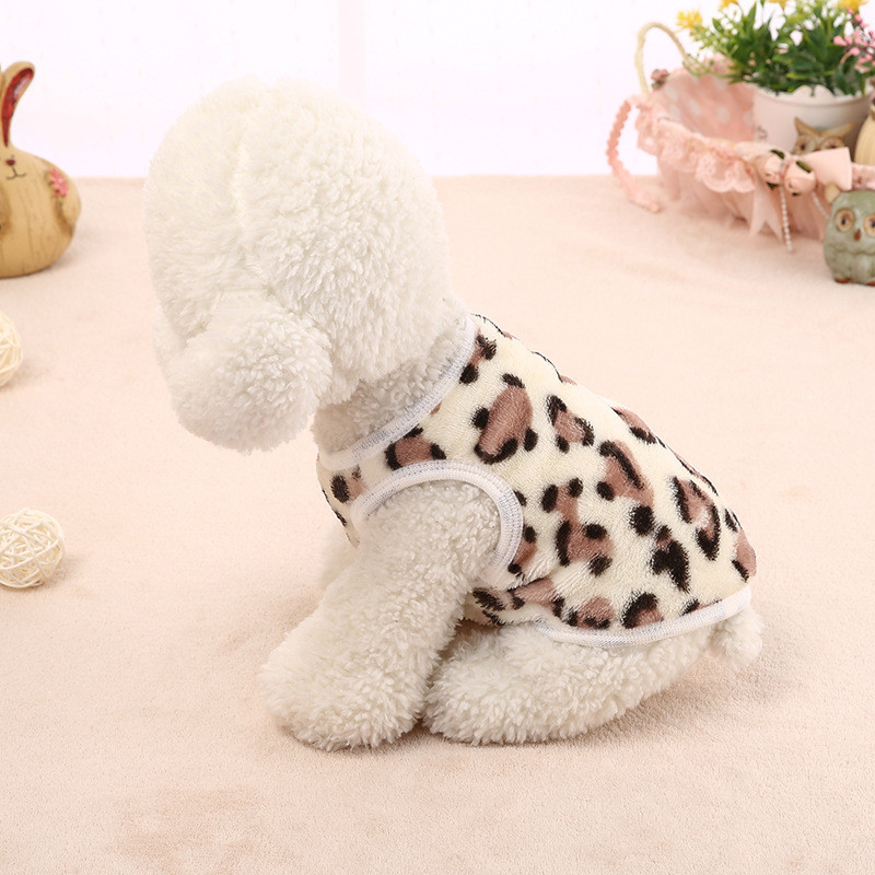 Slatka odjeća za pse/mačke za kućne ljubimce u obliku srca, mekani koraljni baršun, toplo štene, mačka, pulover, prsluk, leopard print, male čivava prsluci, odjeća