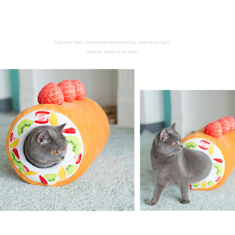 Τάρτα φρούτων Χαριτωμένο κρεβάτι γάτας σκύλου Βαμβακερό ρολό κέικ σε σχήμα Καλάθι κατοικίδιων ζώων για γάτες Αστεία γατούλα που πλένεται Sleep Cave Nest Ζεστό άνετο μαξιλάρι