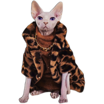 DUOMASUMI Sphynx Cat Jachetă caldă leopard căptușită dublă Haine pentru pisici fără păr pentru Cornish Devon Rex Peterbald, Knnis, Abbey Cat