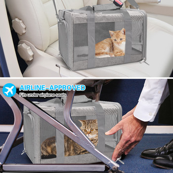 Мека раница за носене на котки със заключващи се предпазни ципове Клетка за котки Светлоотразителна лента Сгъваема дишаща чанта за транспортиране на домашни любимци