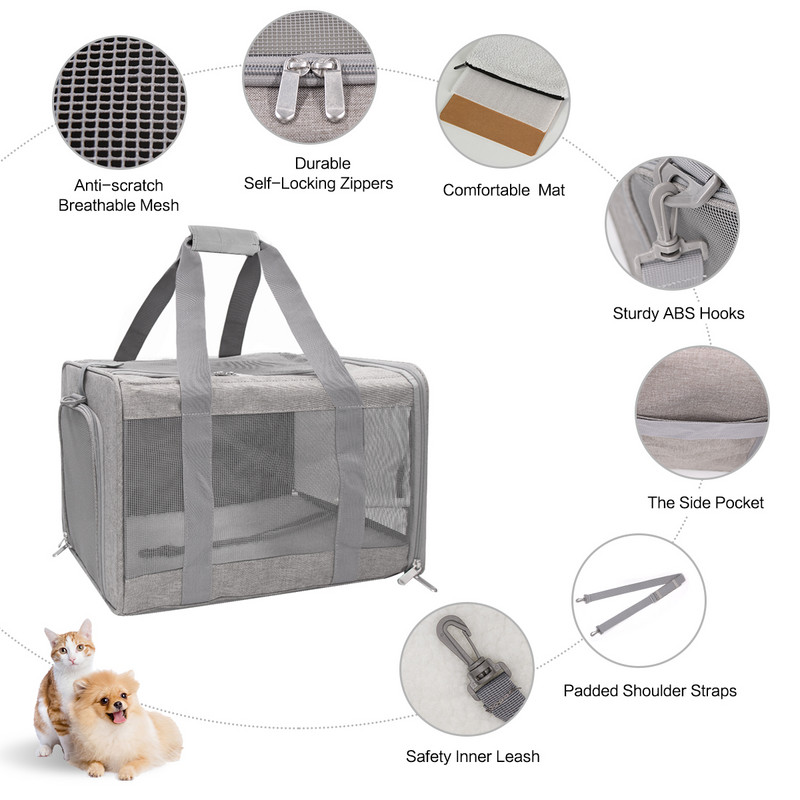 Rucsac moale pentru transportul pisicilor cu fermoare de siguranță cu blocare Cușcă pentru pisici Bandă reflectorizante Pliabil pentru călătorie, respirabil, geantă de transport pentru animale de companie